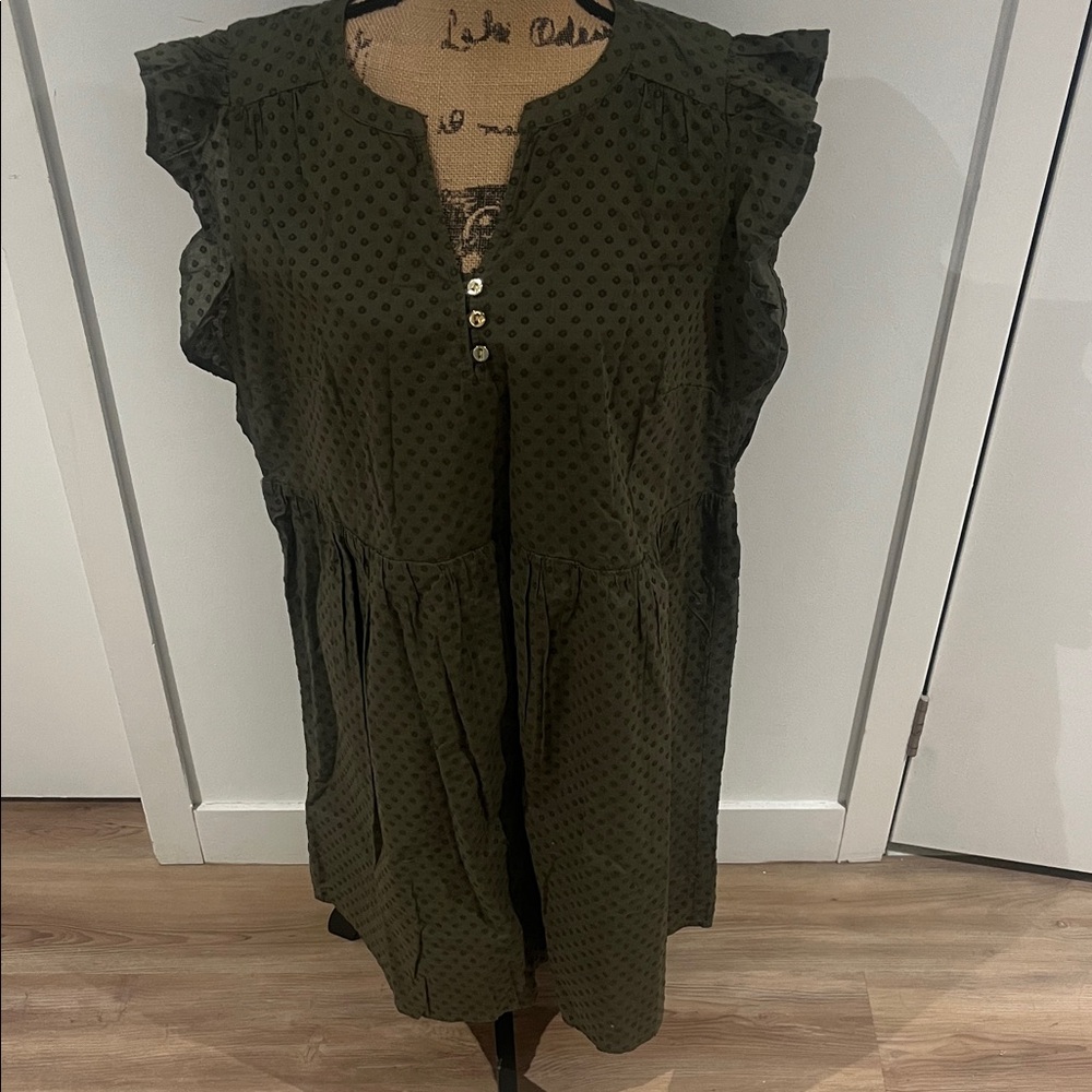 LOFT Olive Ruffle Sleeve Mini Dress